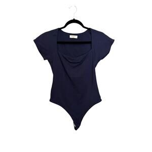 Aritzia Babaton Bodysuit Womens Large Original Contour Squareneck Navy Blue